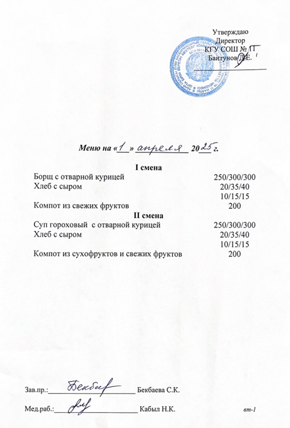 Сейсенбілік ас мәзірі